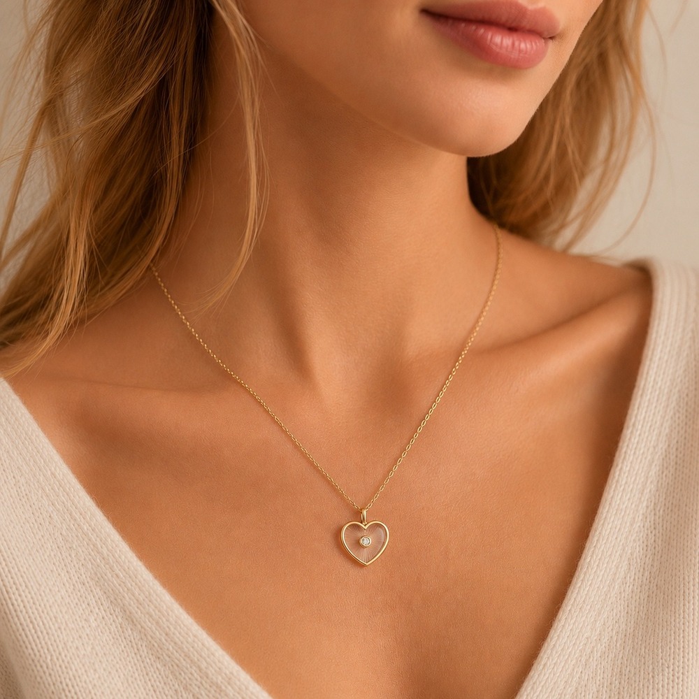 A New Day 14k Gold Dipped Cubic Zirconia Heart‎ Pendant Necklace Bonus Mom Gift